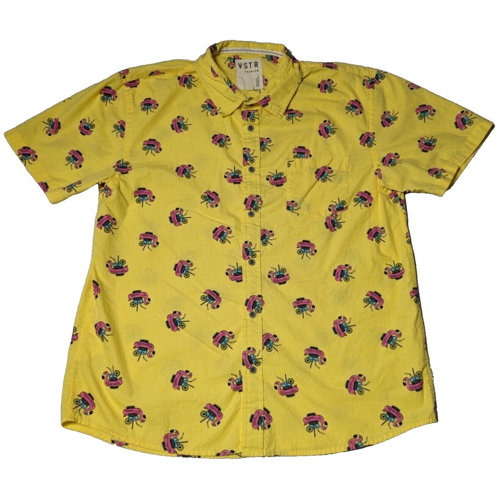 VSTR PREMIUM Pink Flamingo Pool Float Drink Holder‎ Men 2XL Yellow Shirt